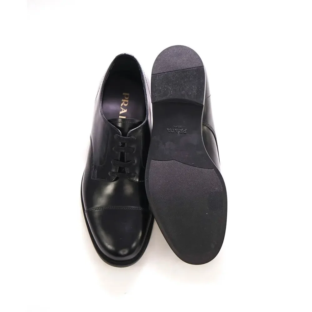 $980 PRADA - Brushed Leather Cap Toe Oxfords W Logo - 9 US (8 Prada)